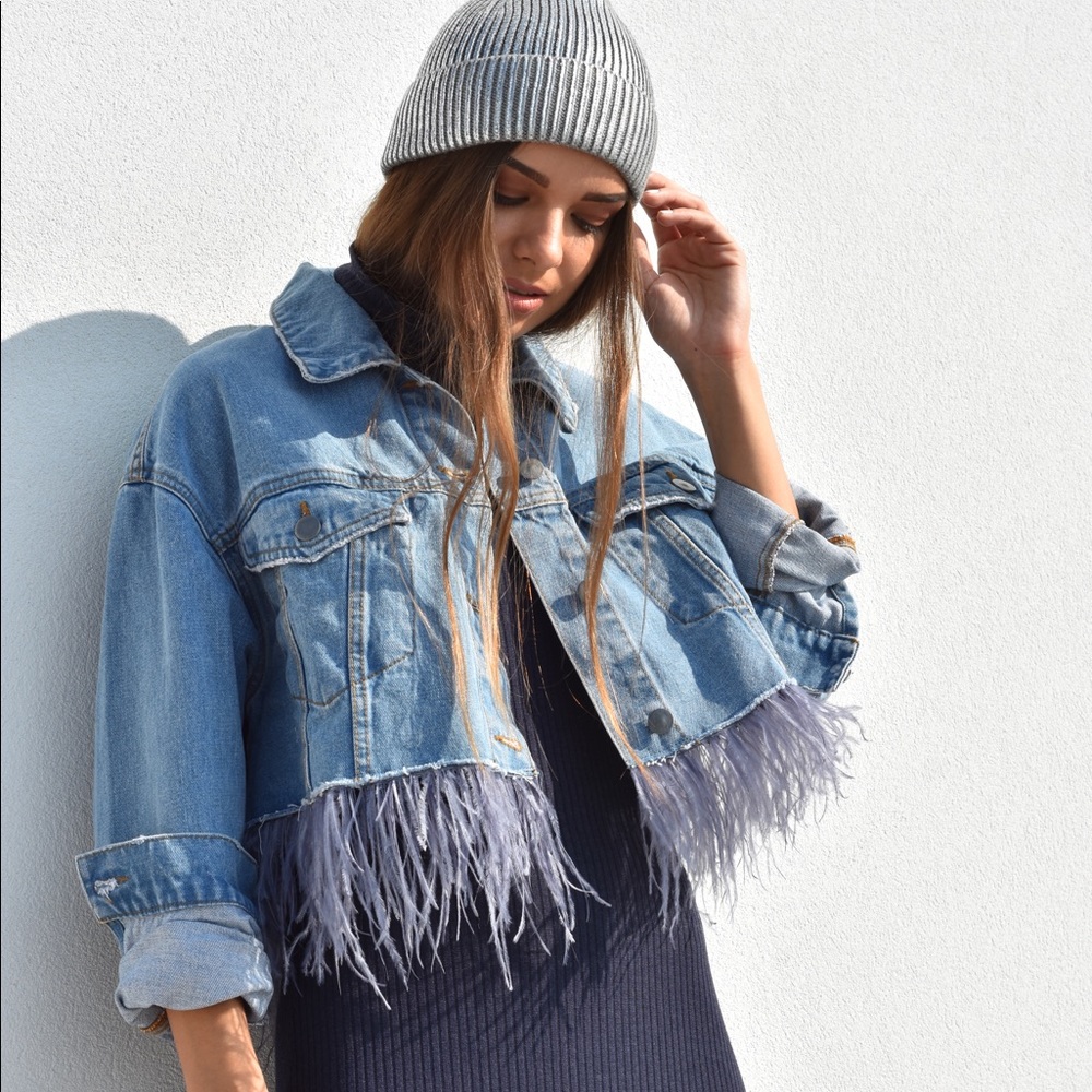 Handpainted Denim Jacket with Feathers